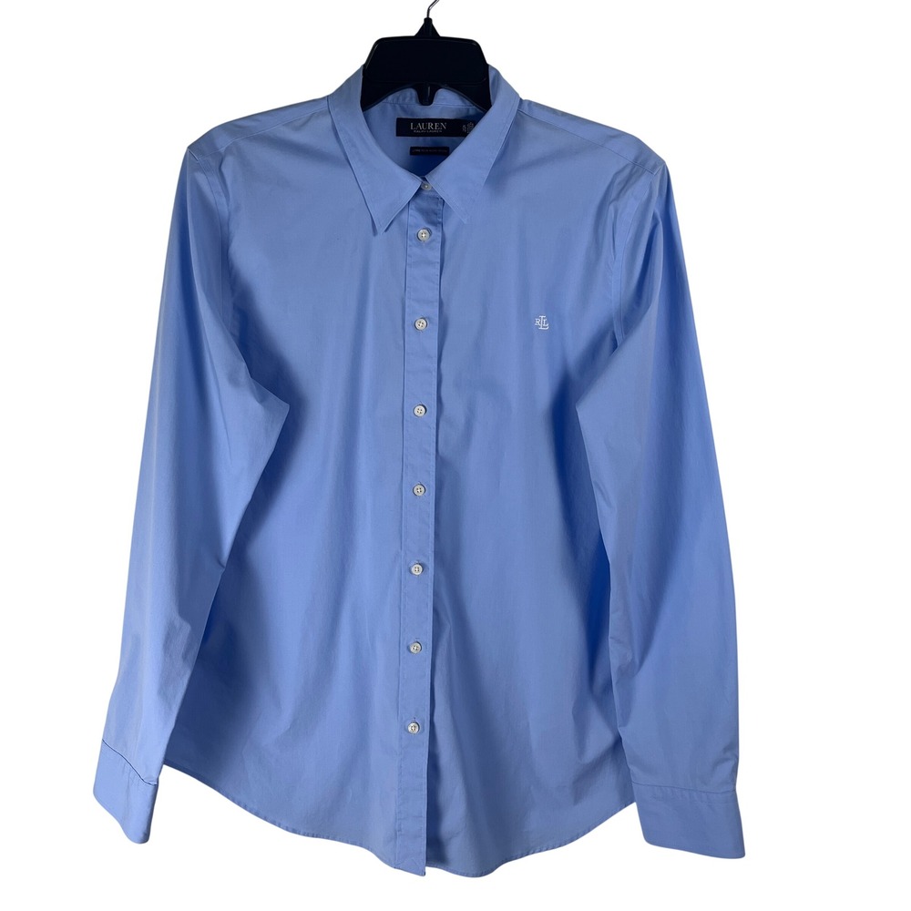 Lauren Ralph Lauren Women's Jamelko Long Sleeve Shirt XL Blue Preppy Academic